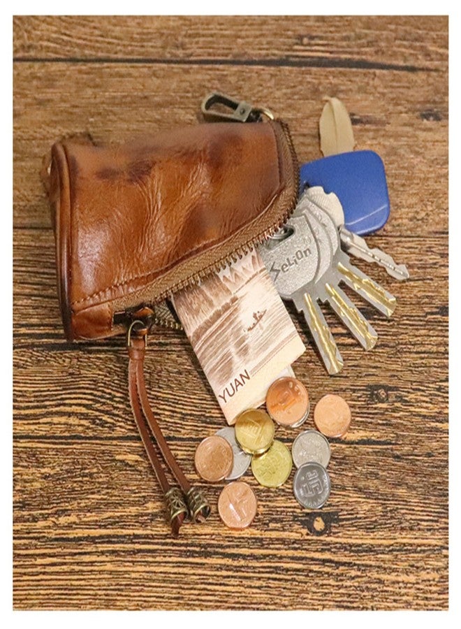 HIZEFSOO Genuine Leather Coin Purse, Mini Leather Change Purse for Men Women Change Holder Storage Bag Car Key Leather Coin Purse Pouch Case Organizer Bag Keychain Zipper (Yellow) - Image 3